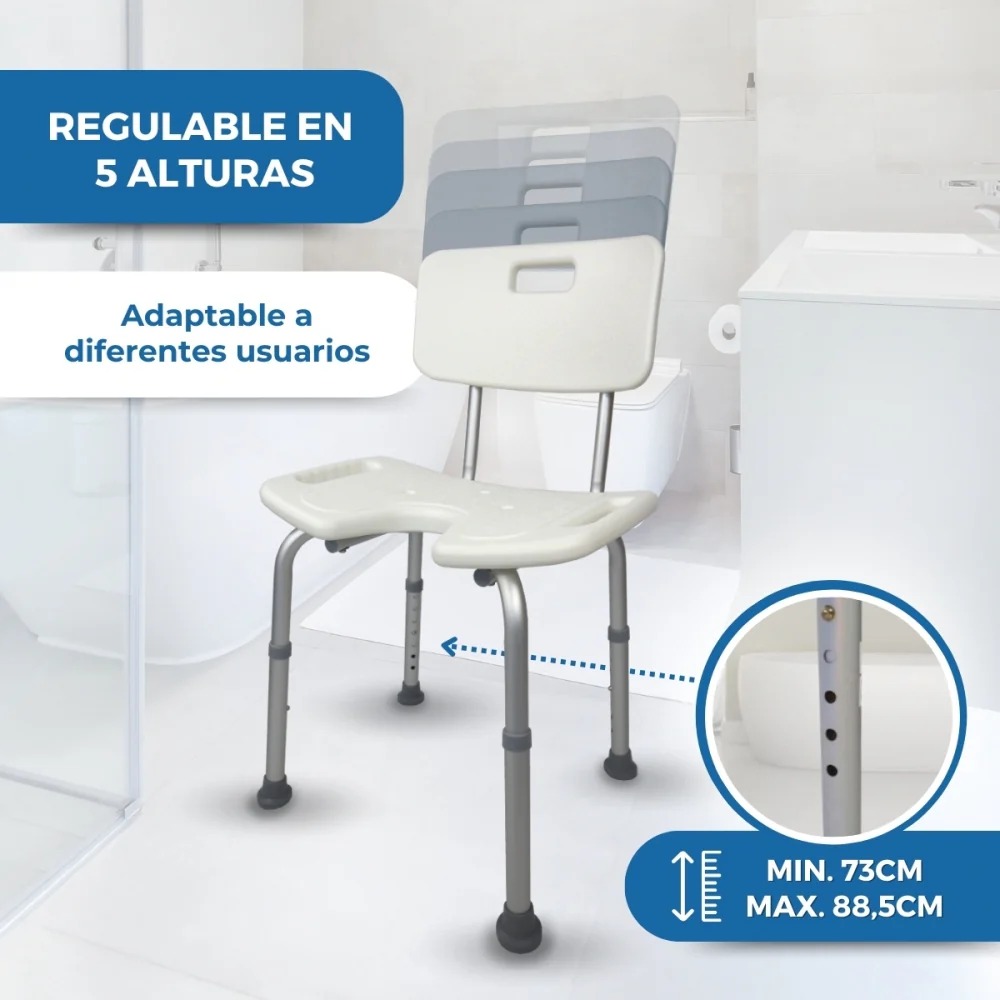 Silla baño "u" con respaldo regulable en altura. - Imagen 3